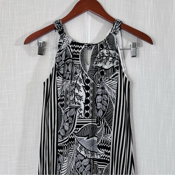 Chicos Tropical Print Flattering Stripes Halter Keyhole Tie Neck Maxi Dress 0P - Picture 4 of 15